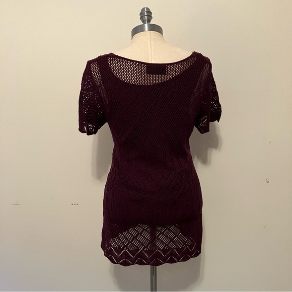 VTG Y2K Women’s Purple Sheer Crochet Lace Layered Sz. Small Tee Fairy Festival - Picture 5 of 7